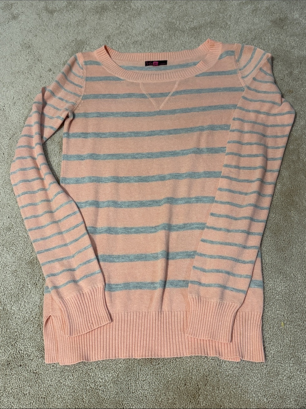 Womens S pink and grey Striped Sweater